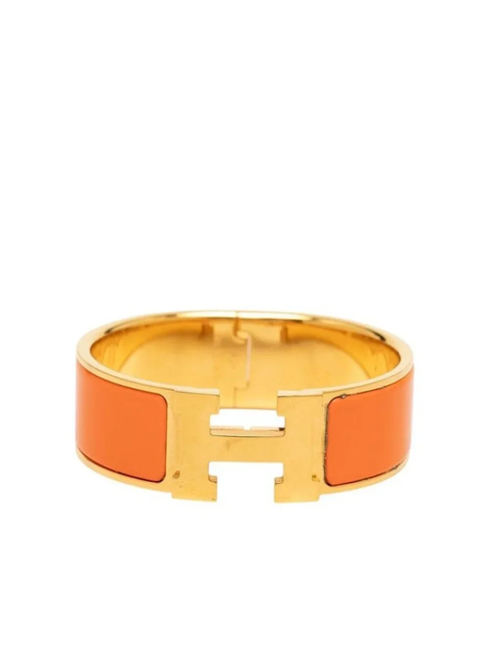 Hermes Clic Clac PM Bracelet Bangle Gold Orange Plated Enamel